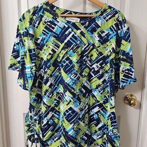 Southern Lady Women's Plus 3X Abstract Brushstroke Print Side Ruched Top